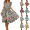 Women's Fashion And All-match Summer Temperament V-neck Printed Short-sleeved Dress