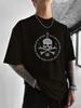 25 Summer Men's Popular Skeleton Cross Printed Round Neck T-shirt Versatile Casual Pure Cotton Simple High Quality Short Sleeve