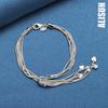 925 Sterling Silver Multi Snake Chain Heart-shaped Pendant Bracelet Fashionable Wedding Jewelry
