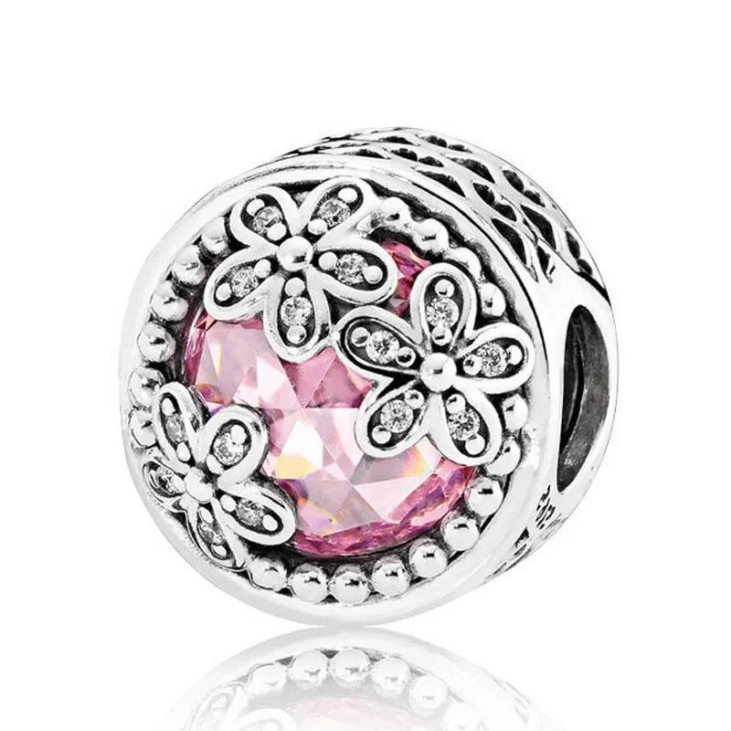 Charms Heart Beads Pink Dangle Charm Flower Pendant Diy Jewelry Fit Original Copper Bracelet Necklace Clip