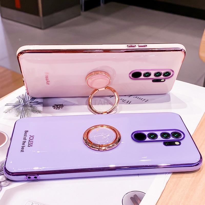 Роскошный зеркальный чехол с кольцом-держателем для Xiaomi Redmi Note 8 Pro Note8 T 8t 8pro 9 9T K40 K30, мягкая силиконовая задняя крышка с покрытием-подставкой