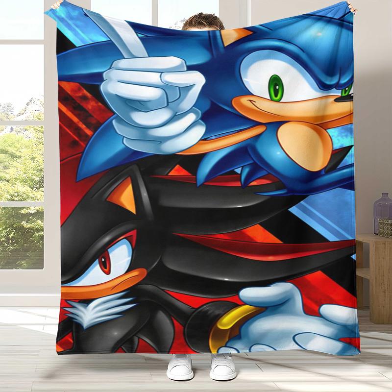 Ретро Мультяшное Игровое Фланелевое Одеяло S-Sonic, Ультра Мягкое Теплое Плюшевое Покрывало для Дома, Спальни, Кровати, Дивана, Походного Пикника, Подарок
