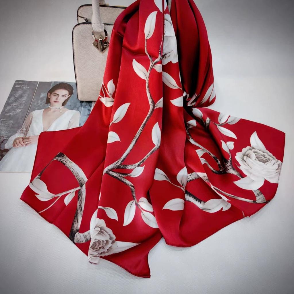 Высокое качество 100% шелковый шарф шаль хиджаб обертывание женский цветочный весна лето пляж шелковые шарфы