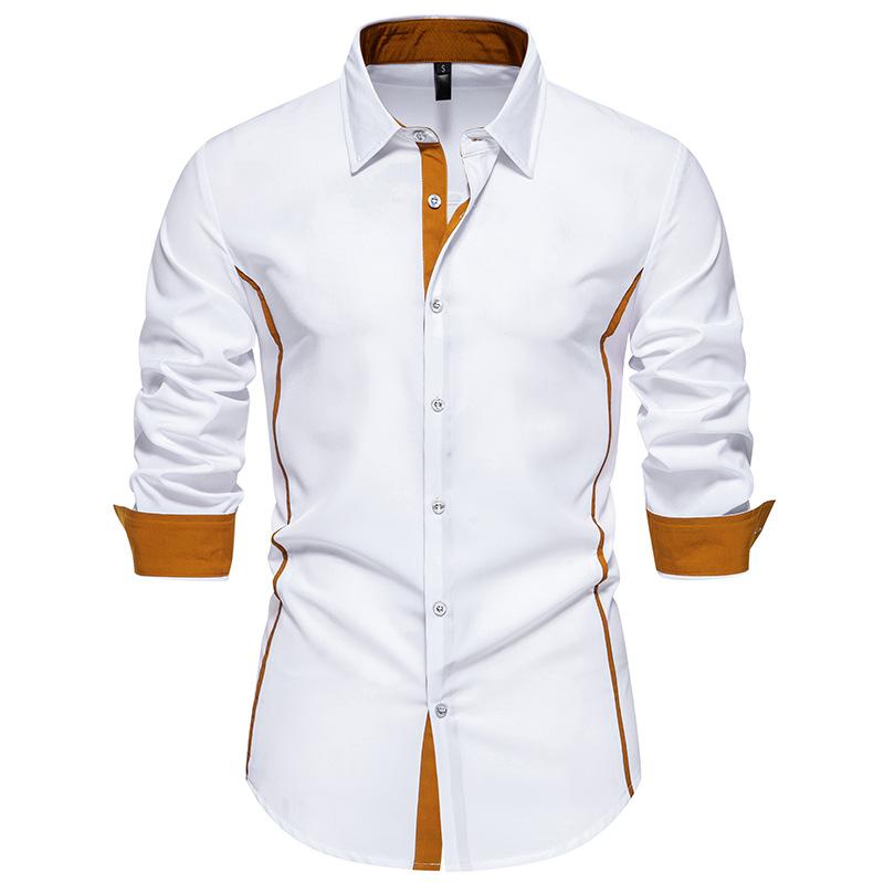 Мужские рубашки Slim Fit Мужская рубашка Solid Длинный рукав Британский стиль Хлопок Мужская рубашка для офиса