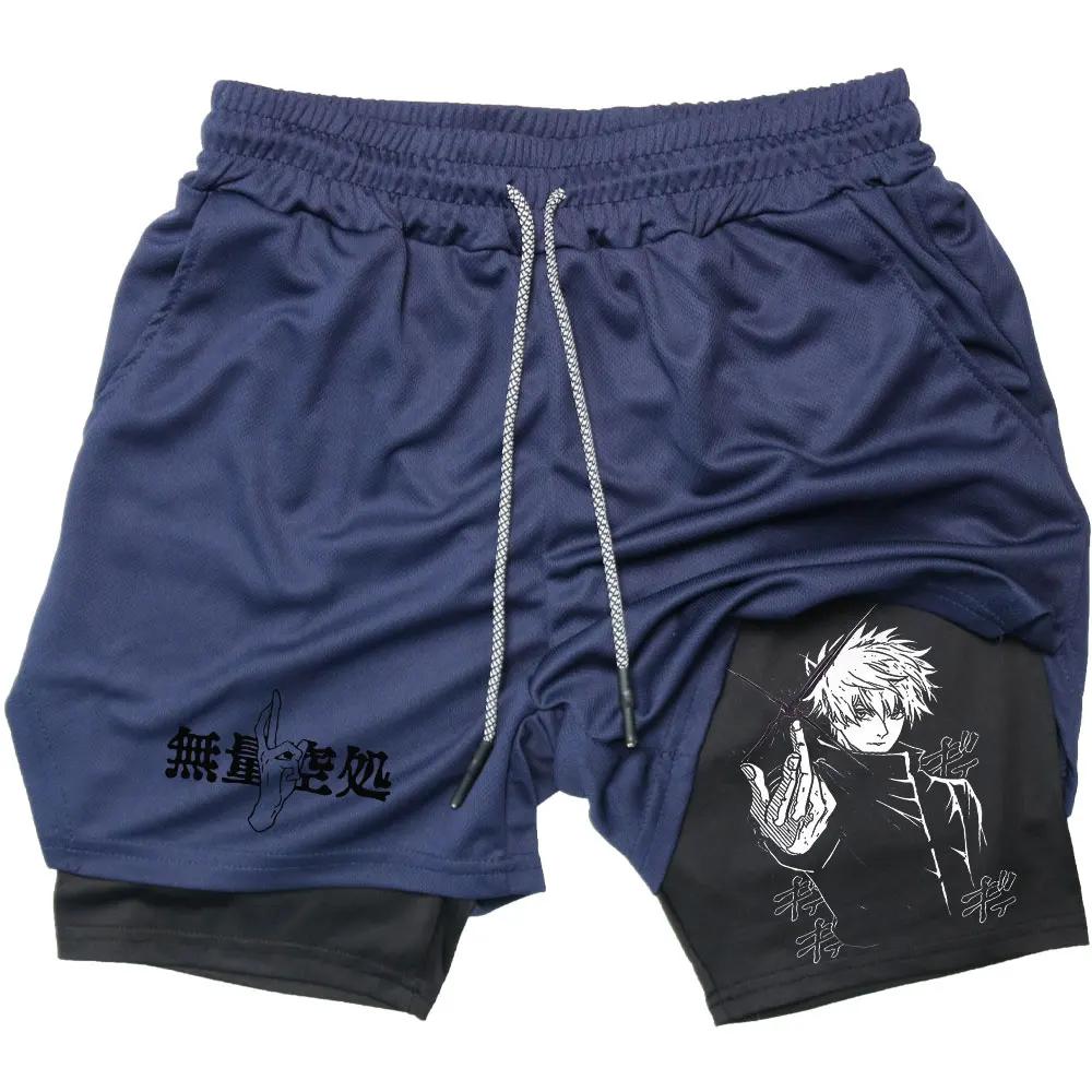 2024 Sports Tights Men Anime Compression Shorts Summer Sportswear Men GYM 2 In 1 Training Workout Male Fitness Sport Shorts