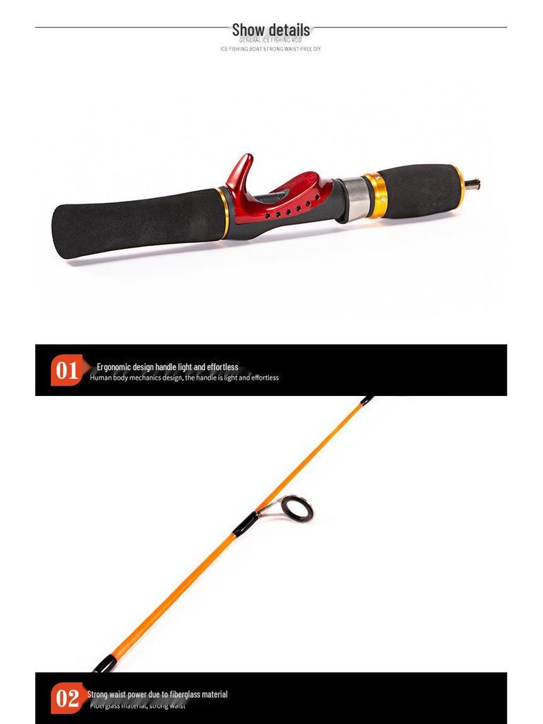 52 см Ультралегкое стекловолоконное зимнее удилище для подледной рыбалки с двухсекционной рукояткой