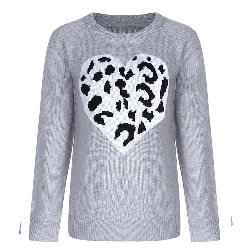 Женский осенне-зимний трикотажный свитер с круглым вырезом и леопардовым принтом Love Sweater
