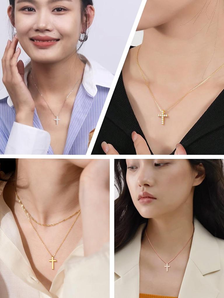 Ожерелье с крестом, циркониевый крест, кулон из серебра 925 пробы с платиновой отделкой, аксессуар [ChainsHouse] для женщин