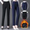 Женские зимние прямые эластичные брюки на флисовой подкладке - Теплые, Свободные, Универсальные