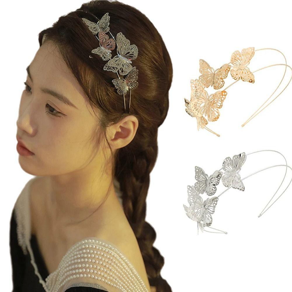Metal Tiara Hair Band Butterfly Double Layer Headband Fashion Hollow Butterfly Headband Women Use