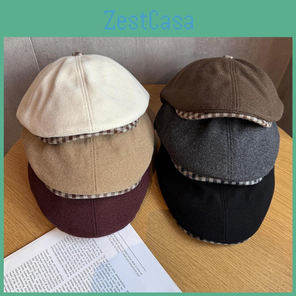 Cap Stylish Newsboy Women Casual Breathable Beret Hat With Plaid Brim Wide