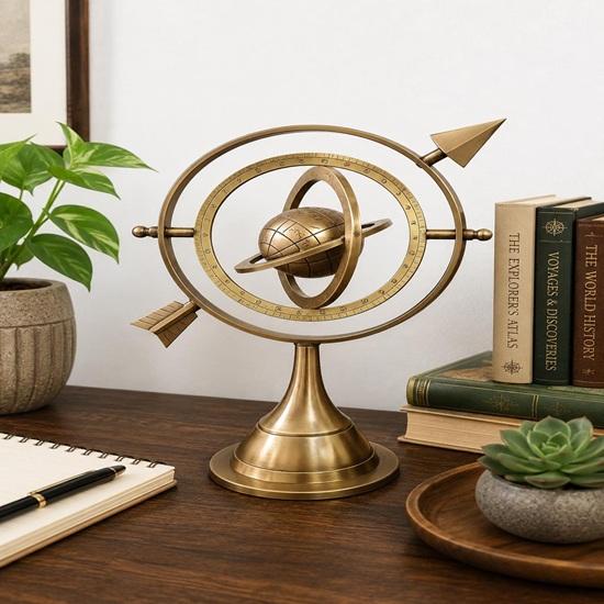 Brass Armillary Sphere Decor, Nautical Celestial Globe, Astronomy Sculpture, Antique Office Desk Decor, Study Room Accent