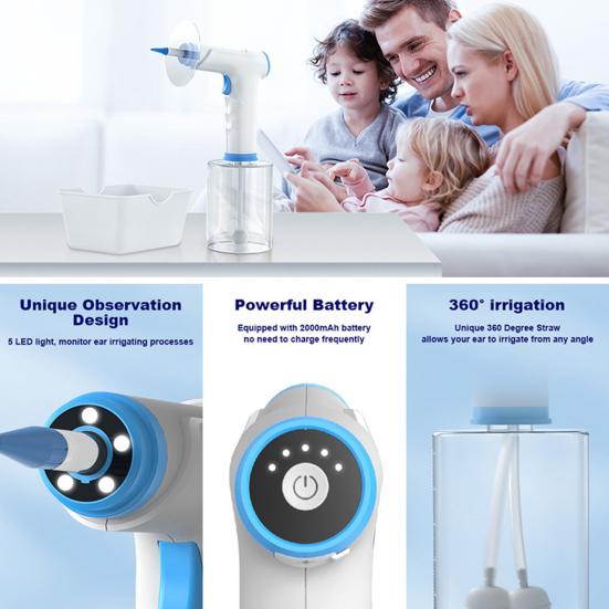 Электрический прибор для удаления ушной серы, 4-режимный набор для чистки ушей со светодиодной подсветкой, многоразовый ирригатор для ушей для безопасного и эффективного домашнего использования