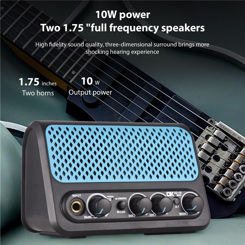 DK 10W Электрогитарный усилитель Двухканальный Clean/Overdrive и эффекты реверберации Подключение Bluetooth/наушников Plug and Play