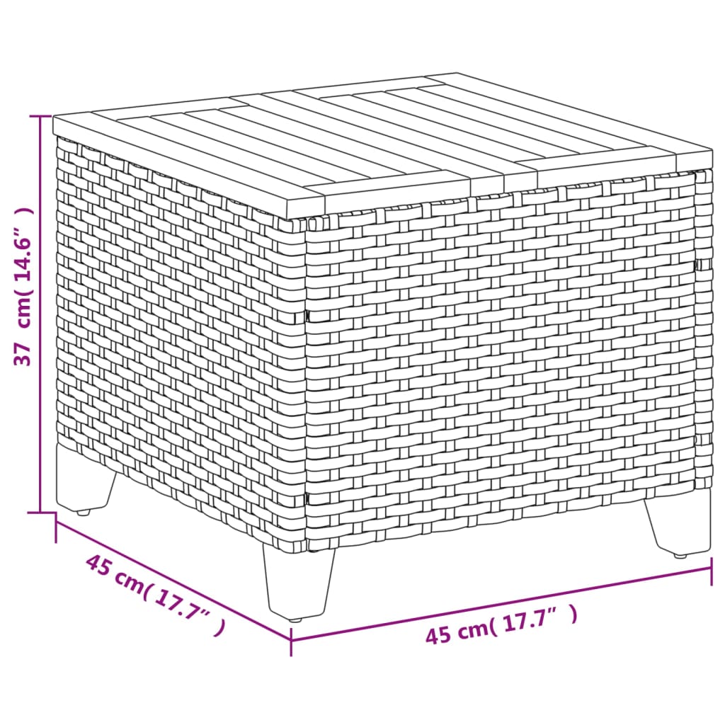 Garden Table Gray 45x45x37 cm Poly Rattan Acacia Wood