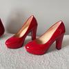 Мода Новые Туфли на Высоком Каблуке Женские Белые Свадебные Туфли Толстый Высокий Каблук Мода Вечеринка Лодочки Обувь Черный Красный Большой Размер 34-42