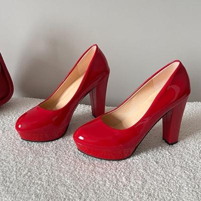 Мода Новые Туфли на Высоком Каблуке Женские Белые Свадебные Туфли Толстый Высокий Каблук Мода Вечеринка Лодочки Обувь Черный Красный Большой Размер 34-42