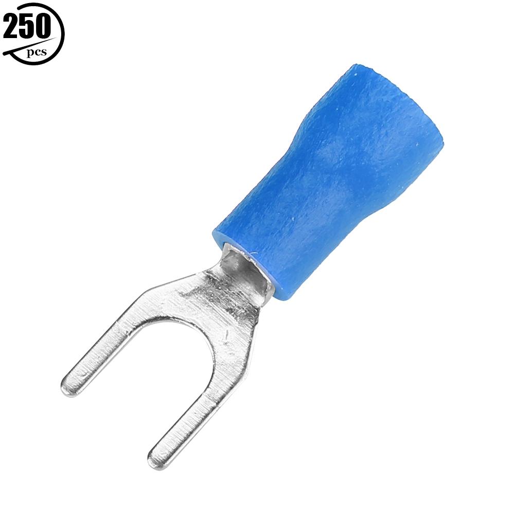 250 шт. Изолированные электрические клеммы для обжимных вилочных соединителей (синий)