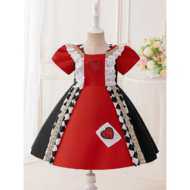 Summer Wonderland Red Queen Of Hearts Halloween Cosplay Costume Poker Birthday Party Dresses Girls Stage Drama Show Kids Clothes