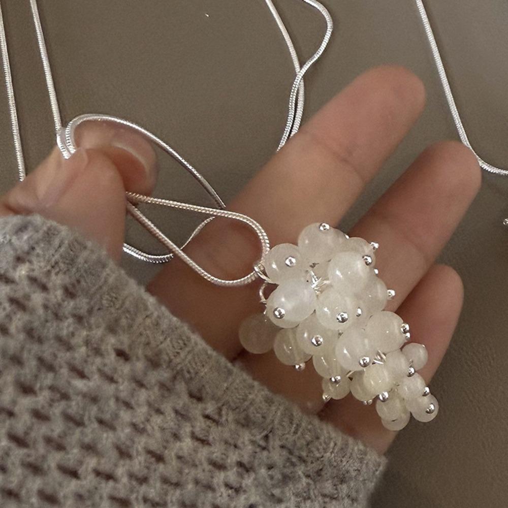 Silver Grapes Pendant Necklace Jewelry Pearl Grape Sweater Chain Grape Cluster Necklace Summer