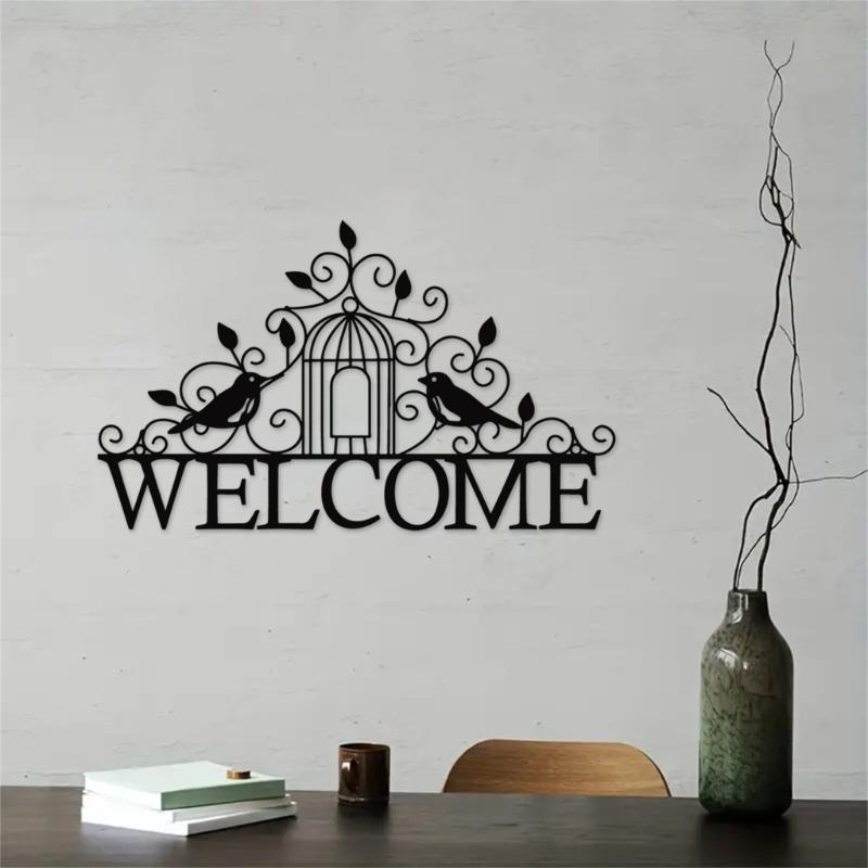 Metal Wall Sign Bird Welcome Wall Silhouettes Hanging Decors for Livingrooms Home Bedroom Office Hotel Party Garden