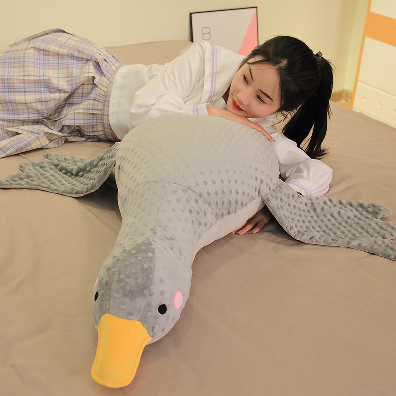 70 /100 /120cm Huge Size Massage Duck Plush Toys Stuffed Soft Lying Goose Pillow Cartoon Animal Mat Dolls Baby Kids Appease Toys