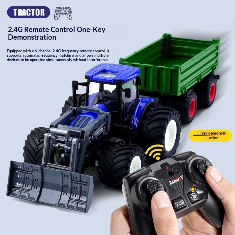 1/24 Игрушечный трактор на радиоуправлении Rc Фермерский трактор Металлический корпус Симуляция сельскохозяйственной техники Для детей Игры на улице Коллекция