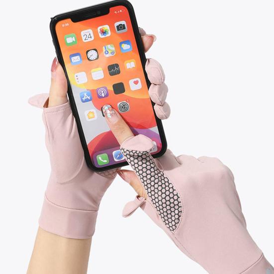 Летние перчатки для вождения, Охлаждающие перчатки для защиты от солнца, Перчатки с защитой от УФ-излучения на всю руку, с противоскользящей ладонью, Ультратонкие перчатки из ледяного шелка для женщин