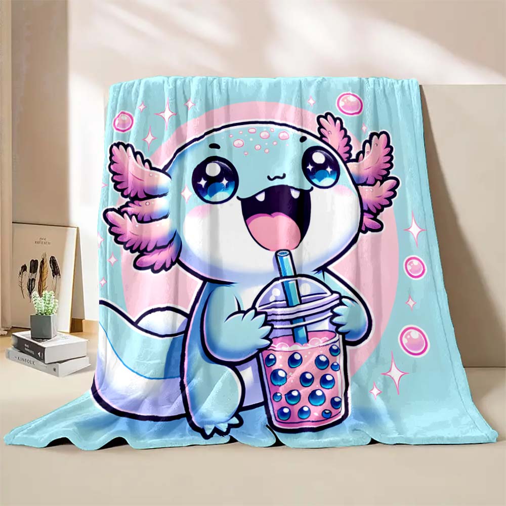 6 Sizes Cute Axolotl Printed Blanket Warm Soft and Comfortable Home Travel Blanket Sofa Bedding Cover Blanket Kids Gamer Gift