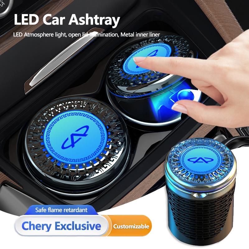 LED Car Ashtray With Anti-Odor Portable Leakproof Ash Holder For Chery Jetour Omoda Tiggo Pro Fulwin Arrizo Amulet Fora 5x X1 E3 OO9