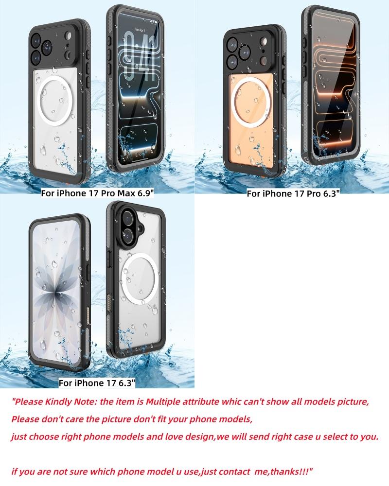 For iPhone 17 Pro Max / 17 Pro / 17 Waterproof IP68 Underwater Diving Swimming Shockproof Full Body sealed Shell Case