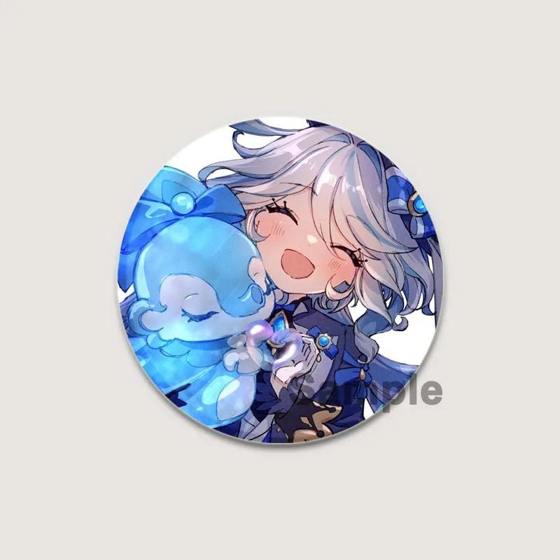 32/44/58mm Anime Genshin Impact Pins Cute Cartoon Furina Badge Handmade Tinplate Brooches Breastpin for Backpack Clothes Gift Accessorys