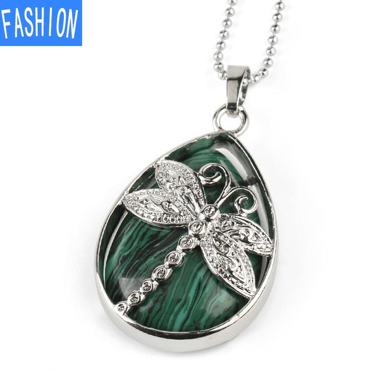 Ожерелье с подвеской в ​​форме капли из натурального хрусталя и слезами ангела в форме стрекозы, хрустальное ожерелье