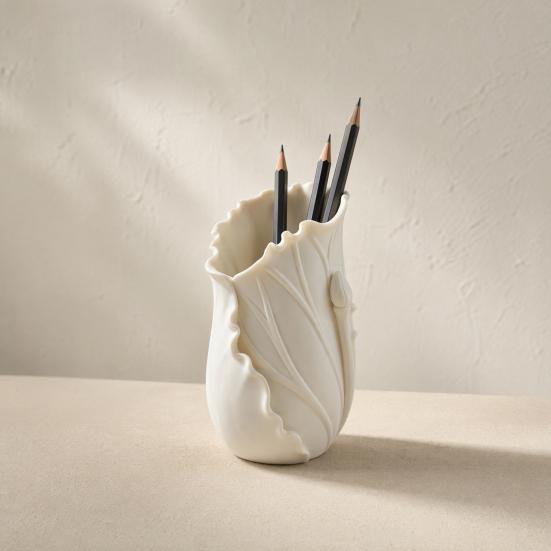 Lotus Leaf Pen Holder, 3D Printed Bionic Desk Organizer, Cute Stationery Holder for Home Office, Nature Decor Gift for Desk