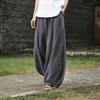 Cotton Linen Bloomers Wide Leg Pants Women Vintage Full Length Fashion Elegent Pants Solid Elasitic Waist Spring Autumn