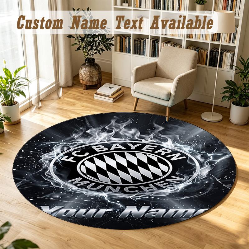 Round Rug Custom NameBayern Munich Pattern Non Slip Carpet Home Floor Decor