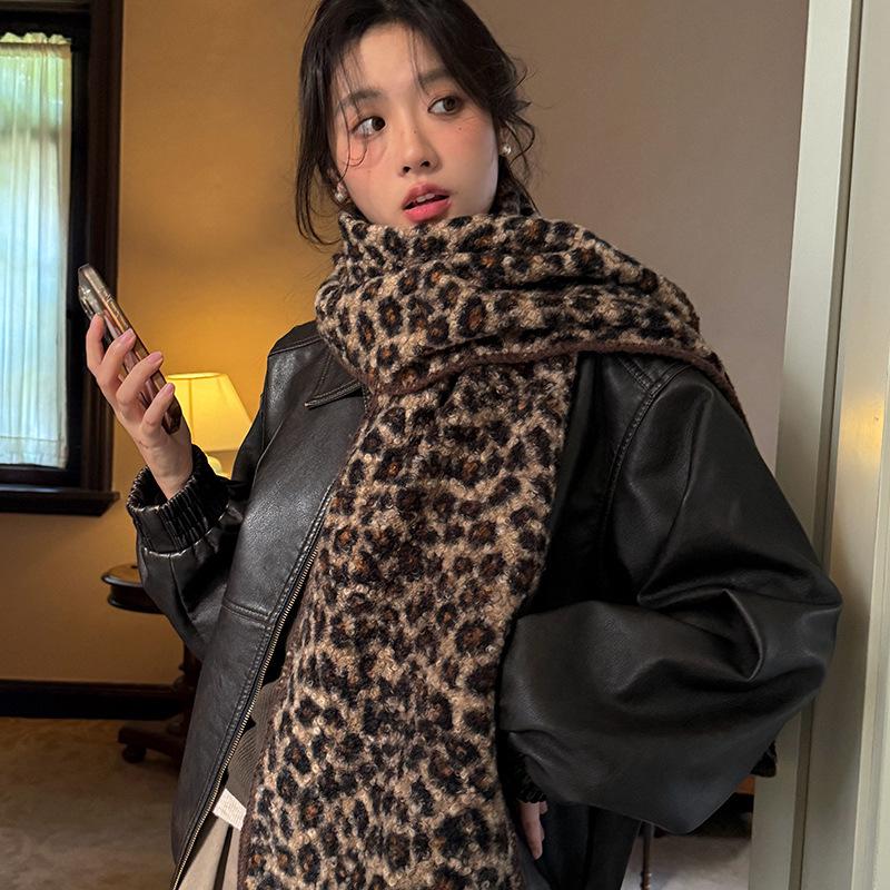 Двусторонний шарф Zunsu с леопардовым принтом, похожий на шерстяной, для женщин - Теплый, модный и ретро для осени и зимы