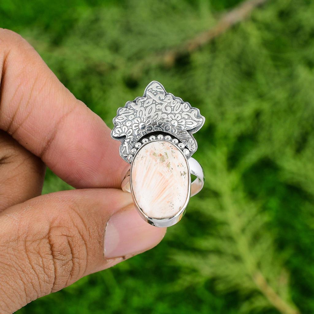 Oval Scolecite Gemstone 925 Sterling Silver Engagement Crown Chakra Elegant Ring