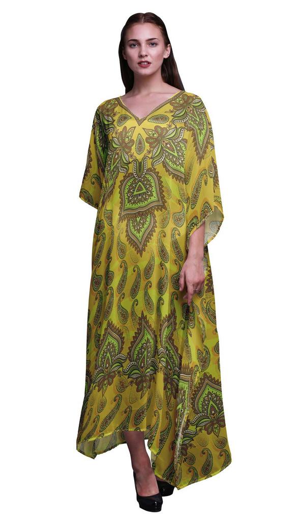 Phagun Floral & Paisley Ladies Plus Size Kaftan Summer Wear Beach Coverup Kimono