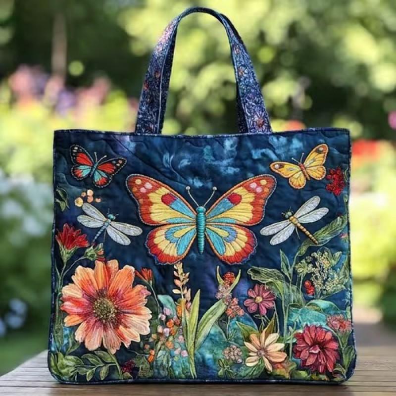 Bird Print Quilted Tote Bag - Fashion Shoulder Handbag Daily Use