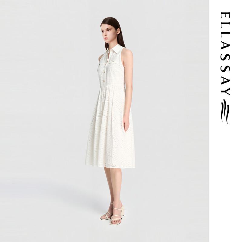ELLASSAY French Elegant Cotton Lace Sleeveless Shirt Dress