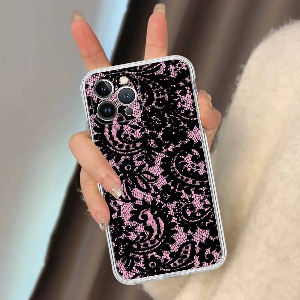 Прозрачный чехол с кружевной отделкой для iPhone 17 Air 16 Pro Max 15 14 13 12 11 Plus, противоударный чехол