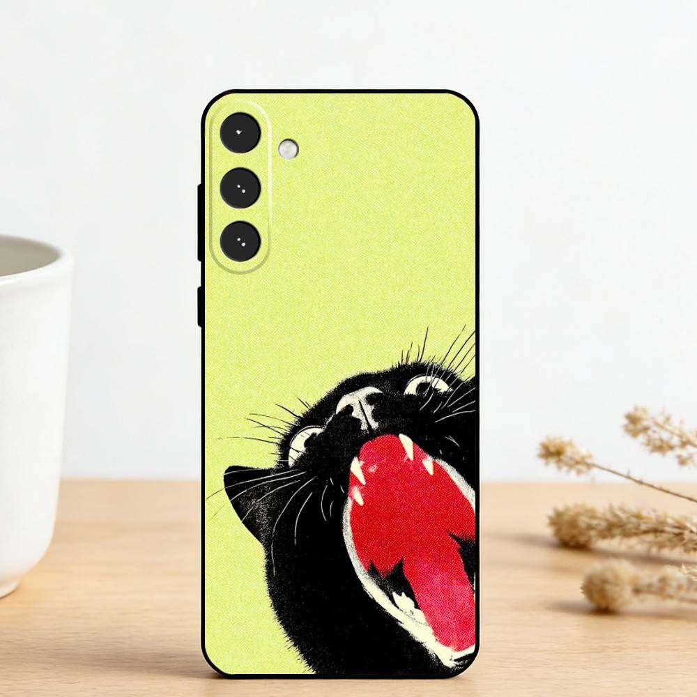 C-Cute Black White Cat Phone Case For Samsung Galaxy A73,A72,A71,A70,A53,A52,A51,Others Soft Black Cover