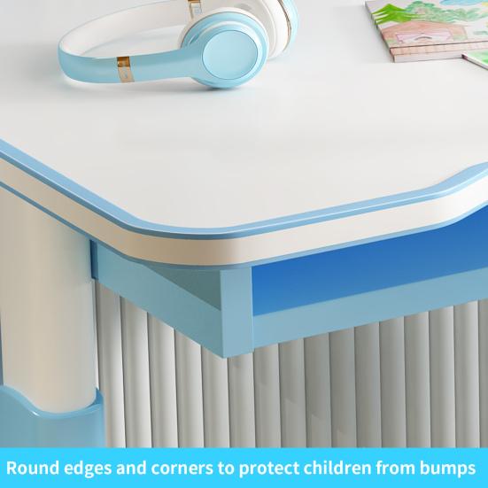 Study Desk Kids Chair Set, Height Adjustable Toddlers Writing Table with Tiltable Reading Stand Learning LED Light, Living Room Bedroom Children Extra