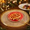 Thermal Insulation Table Mat Christmas Round with Tassel, Heat Resistant PP Placemat, Waterproof Protectors Decorative for Holiday And New Year Party