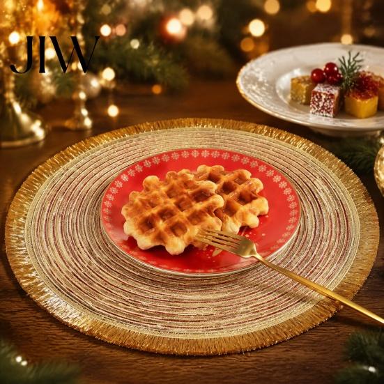 Thermal Insulation Table Mat Christmas Round with Tassel, Heat Resistant PP Placemat, Waterproof Protectors Decorative for Holiday And New Year Party