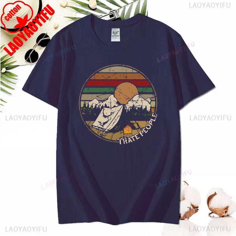 Love Camping I Hate People Vintage Funny TShirt Unisex Tees Camping Hiking Short Sleeve Tops Camper Gift Cotton ONeck TShirt