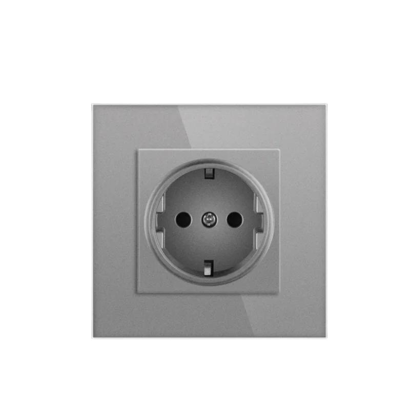 Сенсорный выключатель света из серого закаленного стекла европейского стандарта с разъемом USB C, настенный выключатель 220 В вкл./выкл., круглая нижняя коробка с двумя розетками