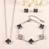 Elegant French Vintage Clover 3-Piece Jewelry Set Stainless Steel Gold Plated Women Sweet Style Necklace Bracelet Earrings