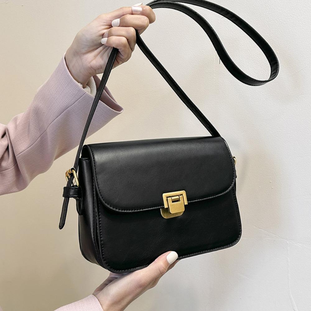 Portable Vintage Buckle Shoulder Bag Solid Color PU Leather Small Square Bag Cuasal Leisure Women's Armpit Bag Daily